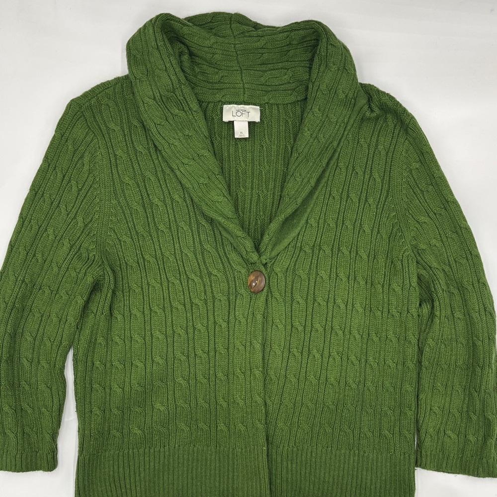 LOFT Cowl Neck Ribbed Knjt Cardigan